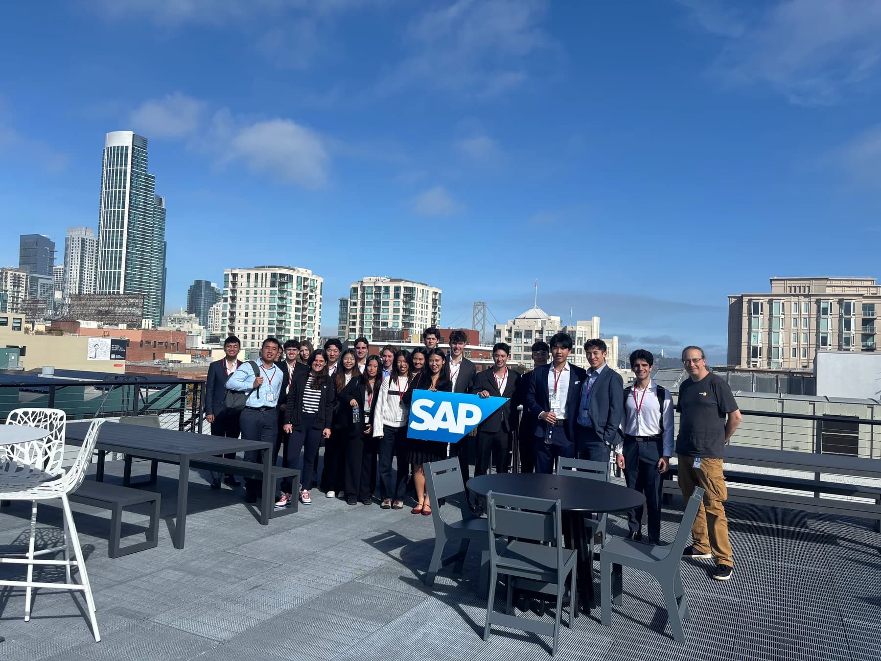 Ivey Tech Club students gathered on a rooftop in Toronto